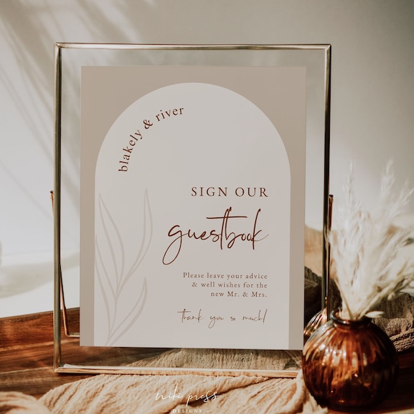 Arched Guest Book Sign Template | Guestbook Wedding Sign | Sign Our Guestbook | Modern Guestbook Wedding Sign | Arched Minimalist Collection