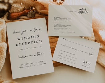Creamy Minimalist Wedding Reception Invitation Suite Template — Editable Elopement Reception Party Invite — Off White Wedding Invitations