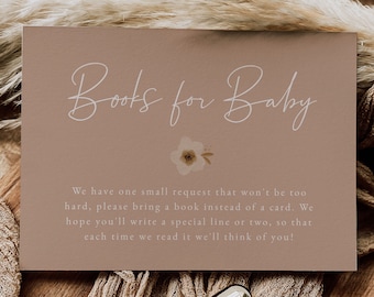 Bohemian Books for Baby Card Template | Baby Library Card, Boho Floral Baby Shower, Bring a Book Instead of a Card, Baby Shower Insert Card