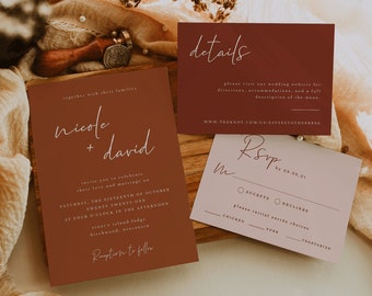 Terracotta Wedding Invitation Suite — Printable Desert Wedding Invitation — Editable Wedding Invitation Template — Boho Wedding Invites