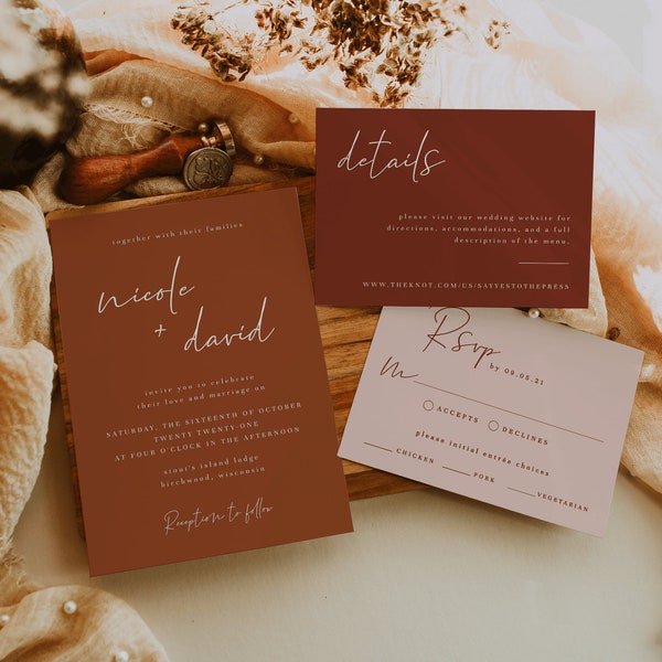 Terracotta Wedding Invitation Suite — Printable Desert Wedding Invitation — Editable Wedding Invitation Template — Boho Wedding Invites