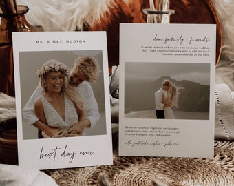 Photo Wedding Thank You Card — Minimalist Modern Thank You Card — Boho Wedding Thank You Card — Wedding Thank You Card with Photos