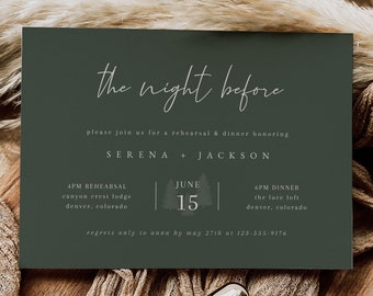 Forest Green Wedding Rehearsal Invitation Template, The Night Before Rehearsal Dinner Invitation, Editable Rehearsal Invite, Forest Wedding