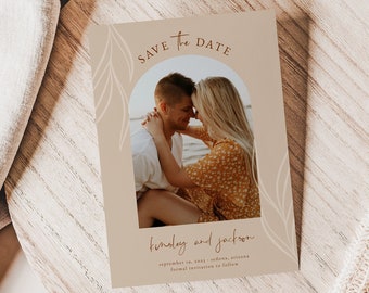 Arch Save the Date Template, Multi Photo Save the Date, Arched Save the Date, Modern Boho Save the Date, Beige Terracotta Save the Date
