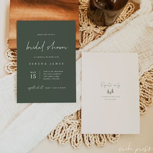 Forest Green Bridal Shower Invitation Template | Rustic Bridal Shower Invite | Editable Wedding Shower Invitations | Forest Wedding Invites