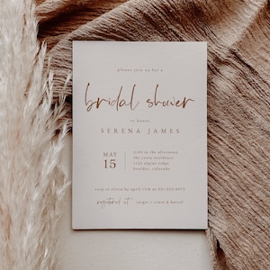 Warm Terracotta Bridal Shower Invitation Template — Cream Bridal Shower Invitation — Editable Wedding Shower Invitation Instant Download
