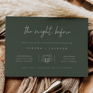 Forest Green Wedding Rehearsal Invitation Template, The Night Before Rehearsal Dinner Invitation, Editable Rehearsal Invite, Forest Wedding