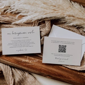 Moderne Flitterwochen Karte Vorlage | Honeymoon Fund QR Code | Flitterwochen-Wunsch-Karte | Flitterwochen QR Code | Minimalistische Flitterwochen Vorlage