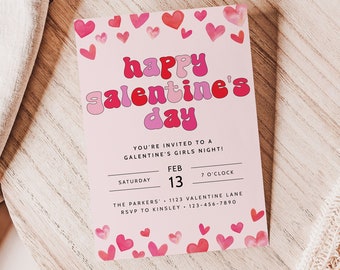 Modern Galentine's Invitation Template, Galentines Party Invite, Galentines Evite, Printable or Digital Valentine's Day Party Invitation