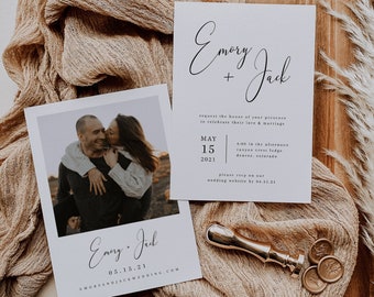 Minimalist Wedding Invitation with Photo Template — Editable Modern Wedding Invite — Printable Black and White Wedding Invitation