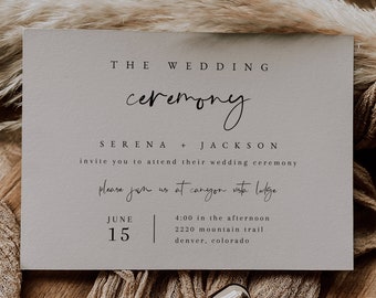 Minimalist Boho Wedding Ceremony Insert Card Template — Printable Wedding Ceremony Invitation — Modern Wedding Insert Card, 5x3.5