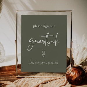 Earthy Olive Guest Book Sign Template | Guest Book Wedding Sign | Green Wedding Sign | Editable Boho Wedding Sign | Sign Our Guestbook