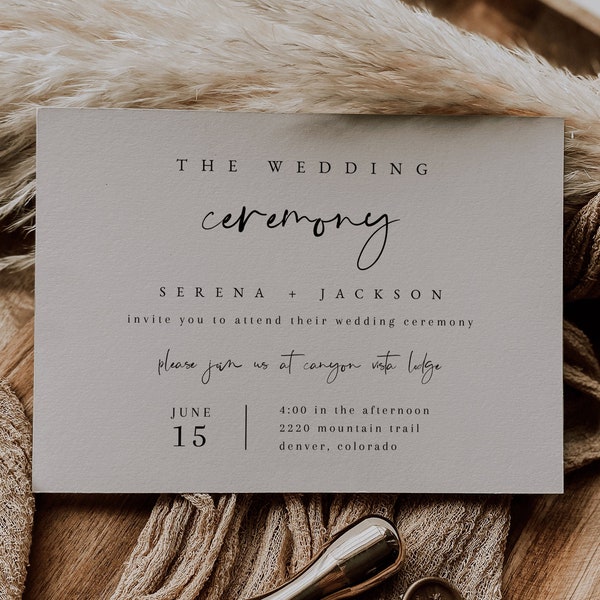 Minimalist Boho Wedding Ceremony Insert Card Template — Printable Wedding Ceremony Invitation — Modern Wedding Insert Card, 5x3.5