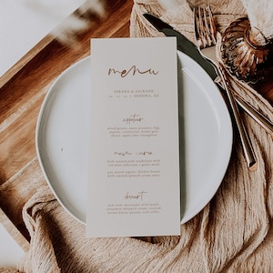 Plantilla de menú de cena nupcial en terracota cálida — Menú de boda boho — Menú de boda editable Descarga instantánea — Menú de terracota