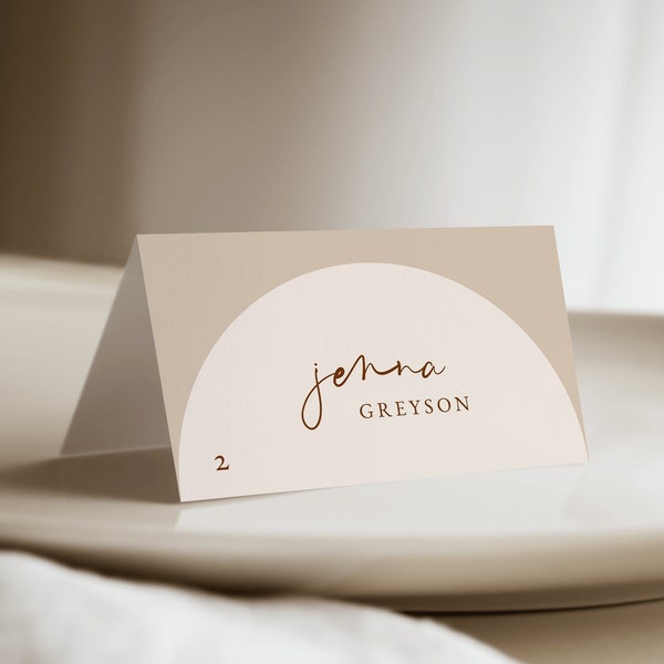 Gewölbte minimalistische Hochzeit Tischkarte Vorlage — Druckbare Boho Hochzeit Tischkarten — Bearbeitbare Hochzeit Namenskarten — Moderne Tischkarten