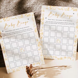 Sjabloon babybingospel, een beetje honing is onderweg babyshower, genderneutrale babyshowerspellen, afdrukbare babybingoshower