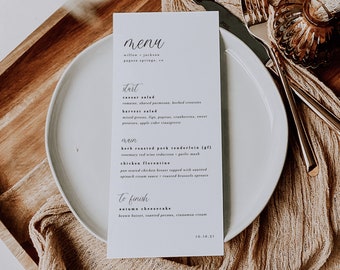 Minimalist Wedding Dinner Menu Template — Printable Modern Wedding Menu — Editable Wedding Menu Instant — Minimalist Boho Dinner Menu