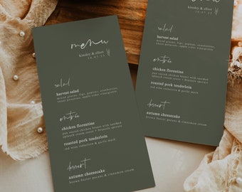 Earthy Olive Wedding Menu Template — Modern Boho Wedding Dinner Menu — Editable Wedding Menu Instant Download — Green Wedding Menu