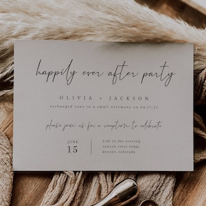 Happily Ever After Party Invitation Template Printable Elopement Reception Invitation Minimalist Boho Wedding Reception Invite image 1