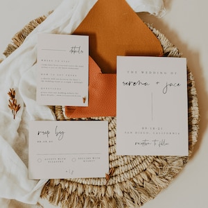 Suite di inviti per matrimonio boho minimalisti — Invito per matrimonio boho stampabile — Invito per matrimonio modificabile — Cartolina RSVP modificabile