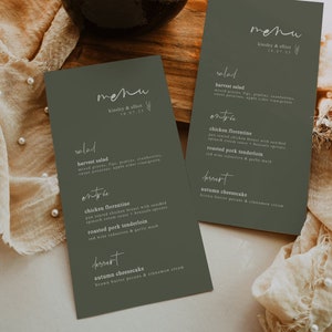 Earthy Olive Wedding Menu Template Modern Boho Wedding Dinner Menu Editable Wedding Menu Instant Download Green Wedding Menu image 1