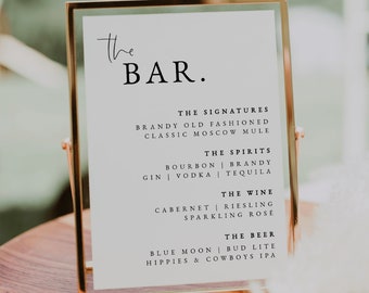 Minimalist Bar Menu Sign Template — Wedding Drinks Menu — Wedding Signature Drinks Sign — Modern Cocktails Menu — Audriana Collection