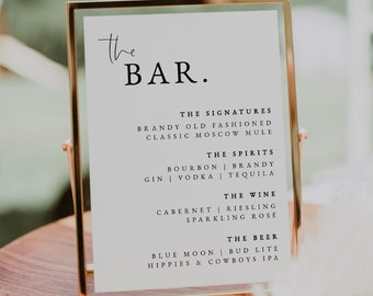 Minimalistische Bar Menü Schild Vorlage — Hochzeitsgetränkekarte — Hochzeit Signature Getränkeschild — Moderne Cocktailkarte — Audriana Kollektion