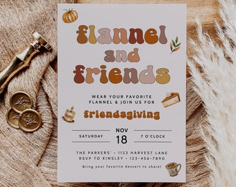 Flanelle moderne et modèle d'invitation Friendsgiving, Thanksgiving, Friendsgiving Evite, imprimable ou numérique Friendsgiving inviter