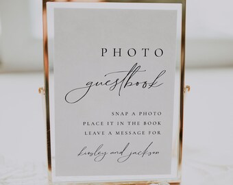 Elegant Minimalist Wedding Photo Guestbook Sign Template | Modern Wedding Guestbook Sign | Editable Photo Guest Book Sign for Wedding