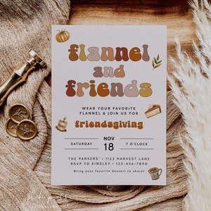 Modern Flannel and Friendsgiving Invitation Template, Thanksgiving Invite, Friendsgiving Evite, Printable or Digital Friendsgiving Invite