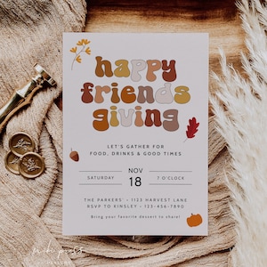 Modern Friendsgiving Invitation Template, Thanksgiving Invite, Friendsgiving Evite, Printable or Digital Friends Thanksgiving Invitation