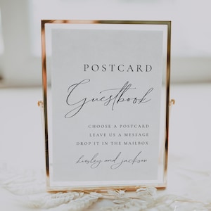 Modèle élégant de signe de livre d'or de carte postale, signe de livre d'or de mariage moderne, livre d'or minimal de carte postale de mariage, alternative de mariage de livre d'or