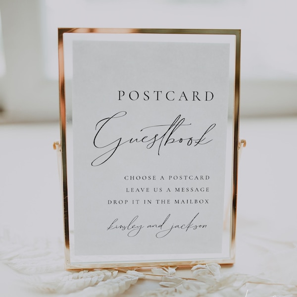 Elegant Postcard Guest Book Sign Template, Modern Wedding Guestbook Sign, Minimal Wedding Postcard Guestbook, Guestbook Wedding Alternative