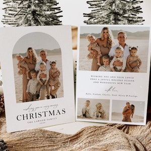 Photo Christmas Card Template, Arch Christmas Card, Modern Boho Holiday Card, Editable Family Picture Holiday Card, Modern Holiday Card