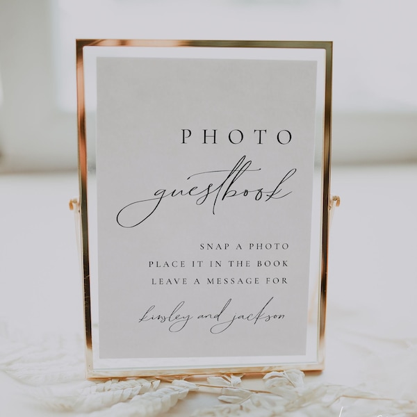 Elegant Minimalist Wedding Photo Guestbook Sign Template | Modern Wedding Guestbook Sign | Editable Photo Guest Book Sign for Wedding