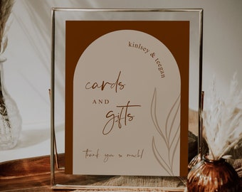 Arched Terracotta Wedding Cards and Gifts Sign Template — Modern Boho Cards and Gifts Sign —  Modern Wedding Sign — Cards & Gifts Table Sign