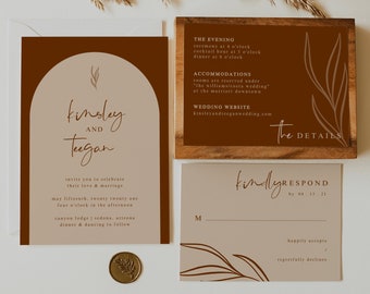Arched Wedding Invitation Suite Template — Desert Boho Wedding Invitation Set — Terracotta Wedding Invitation Instant Download