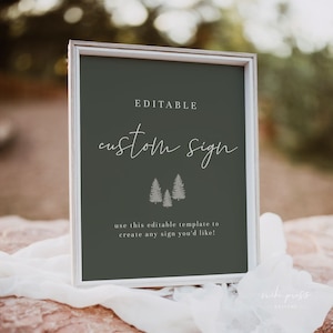 Plantilla de letrero de boda con diseño de bosque / Letrero de boda personalizado / Letrero de boda con diseño de pino / Letrero de boda verde imprimible / Letrero de boda personalizable