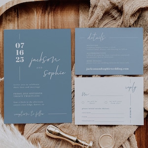 Dusty Blue Wedding Invitation Suite Template — Spring Wedding Invitation Steel Blue — Slate Blue Wedding Invitation — Shades of Blue Wedding