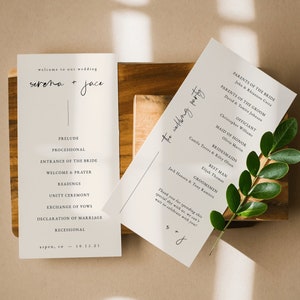Minimalist Boho Wedding Program Template — Bohemian Wedding Ceremony Program — Editable Wedding Program — Printable Simple Wedding Program