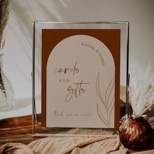 Arched Terracotta Wedding Cards and Gifts Sign Template — Modern Boho Cards and Gifts Sign —  Modern Wedding Sign — Cards & Gifts Table Sign