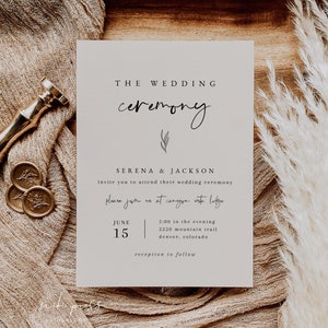 Minimalist Boho Wedding Ceremony Invitation Template Wedding Ceremony Invite Wedding Invitation Intimate Wedding Ceremony Invite image 1