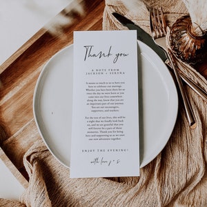 Wedding Table Thank You Card Template | Modern Thank You Note | Minimalist Wedding Thank You | Printable Wedding Table Thank You | ELLIE