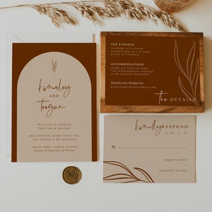 Arched Wedding Invitation Suite Template — Desert Boho Wedding Invitation Set — Terracotta Wedding Invitation Instant Download