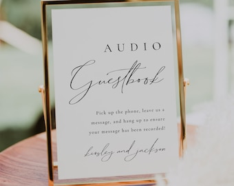 Plantilla elegante para libro de firmas de audio, letrero moderno para libro de firmas de boda, libro de firmas de audio minimalista para bodas, alternativa al libro de firmas para bodas