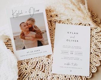 Modern Minimalist Wedding Invitation Template, Photo Wedding Invitation, Modern Wedding Invite, Boho Wedding Invite, Simple Wedding Invite