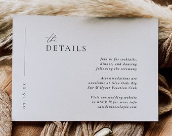 Minimalist Wedding Details Card Template | Elegant Details Card | Modern Wedding Insert Card | Simple Wedding Enclosure Card Printable