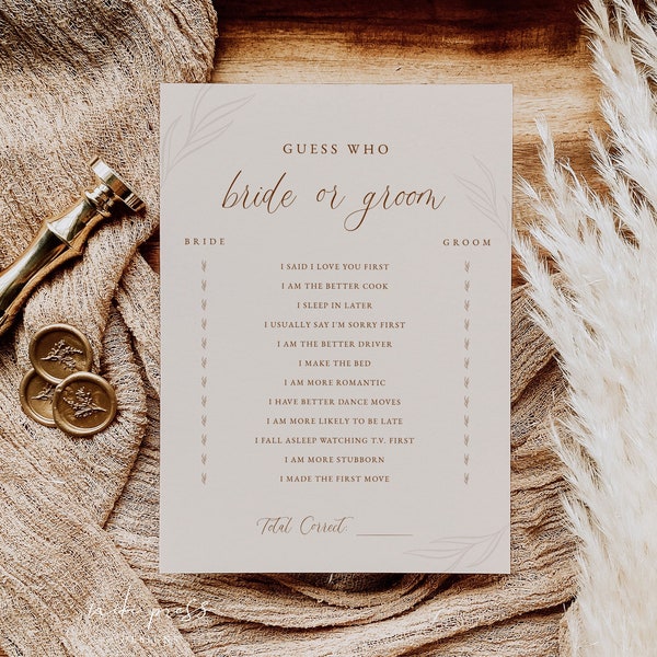 Guess Who Bride or Groom Bridal Shower Game Template | Boho Bridal Shower Games | He Said She Said Game | Arched Minimalist Collection