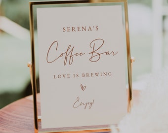 Plantilla de letrero de cafetería minimalista moderna, letrero de despedida de soltera "Love is Brewing", letrero de cafetería de boda imprimible, letrero de cafetería "Love is Brewing"
