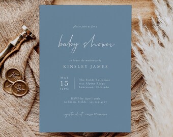 Blue Baby Shower Invitation Template | Minimalist Baby Shower Invitation | Baby Boy Baby Shower Invite | Modern Baby Shower Invitation